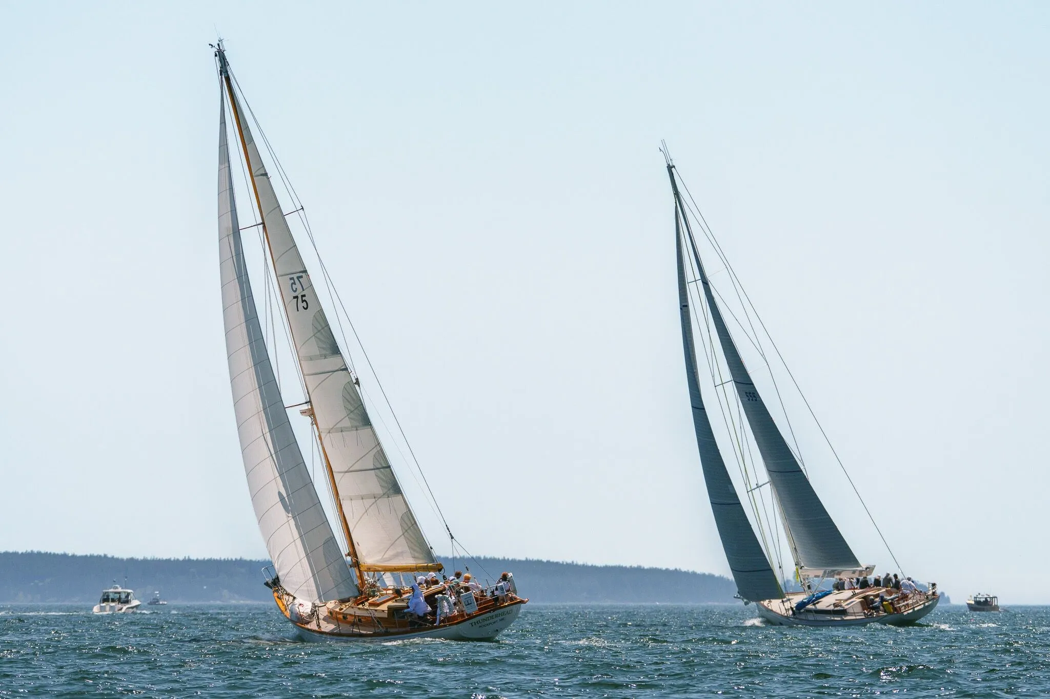 Two classic wooden boats under full sail, Eggemoggin Reach, ME